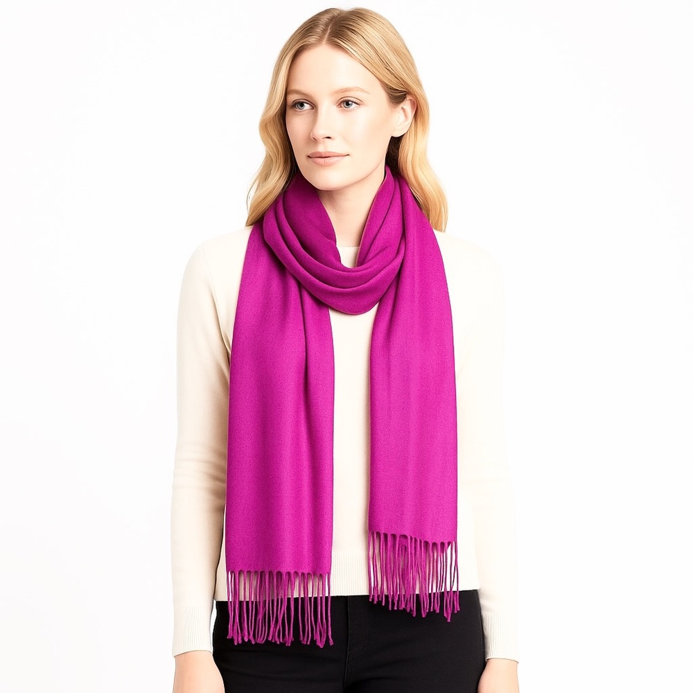 Bright Fuchsia Viscose Fringe Scarf | Soft Lightweight Wrap